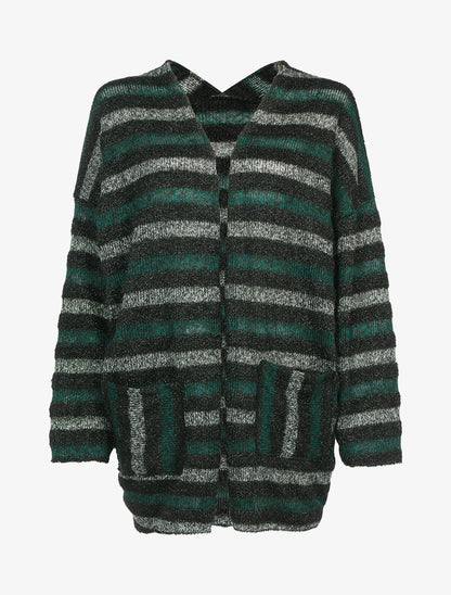 Cardigan à rayures colorées et bandes irisées - Vert foncé/noir - 1