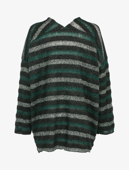 Cardigan à rayures colorées et bandes irisées - Vert foncé/noir - 2