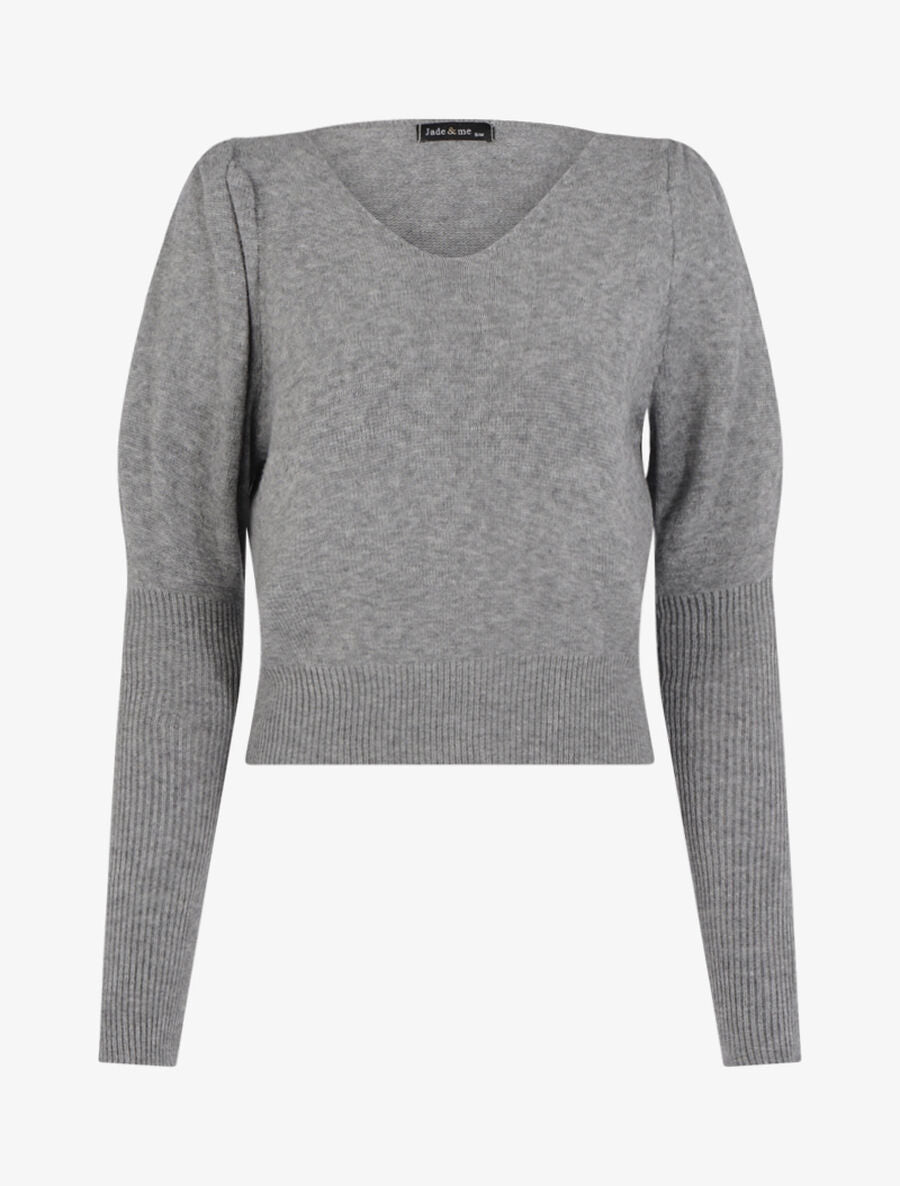 Pull court à manches gigot - Gris clair - 1
