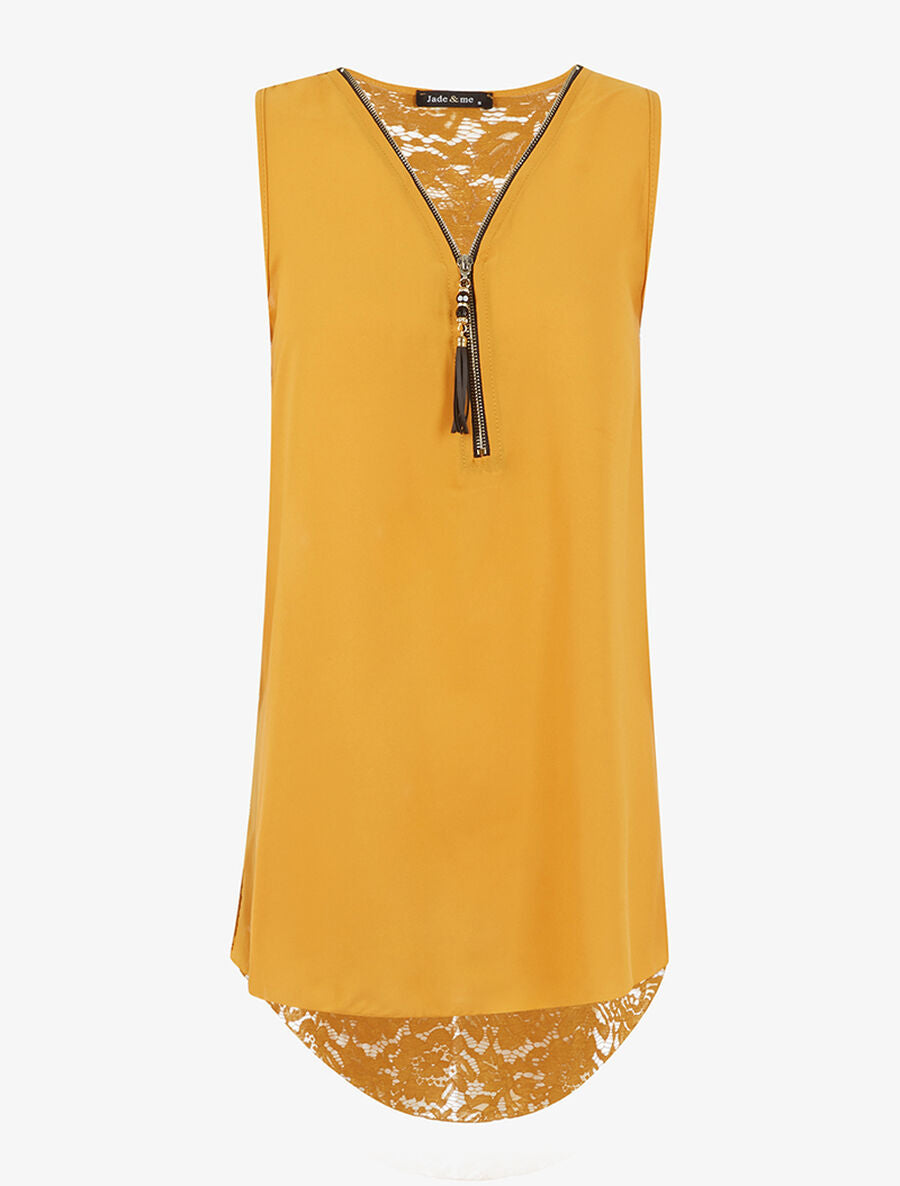 Tunique dos ajouré en dentelle - Jaune - 1