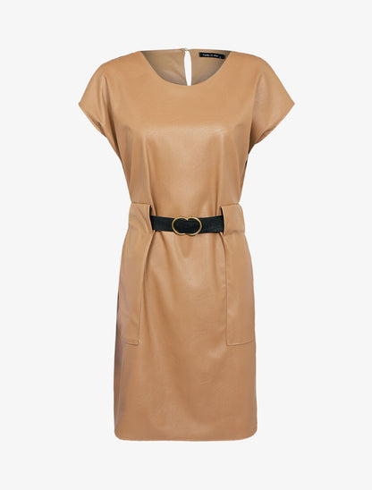 Robe coupe droite en simili - Camel - 1