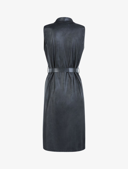 Robe mi longue en simili - Noir - 2