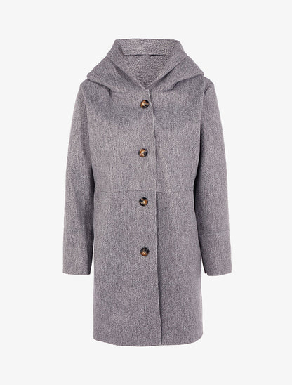 Manteau droit à capuche - Gris chiné - 1