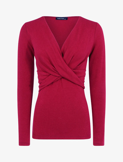 Pull fin à pans croisés - Rouge cerise - 1