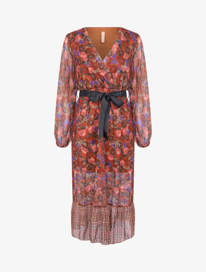 Robe à imprimé floral et rayures - Brique - 1
