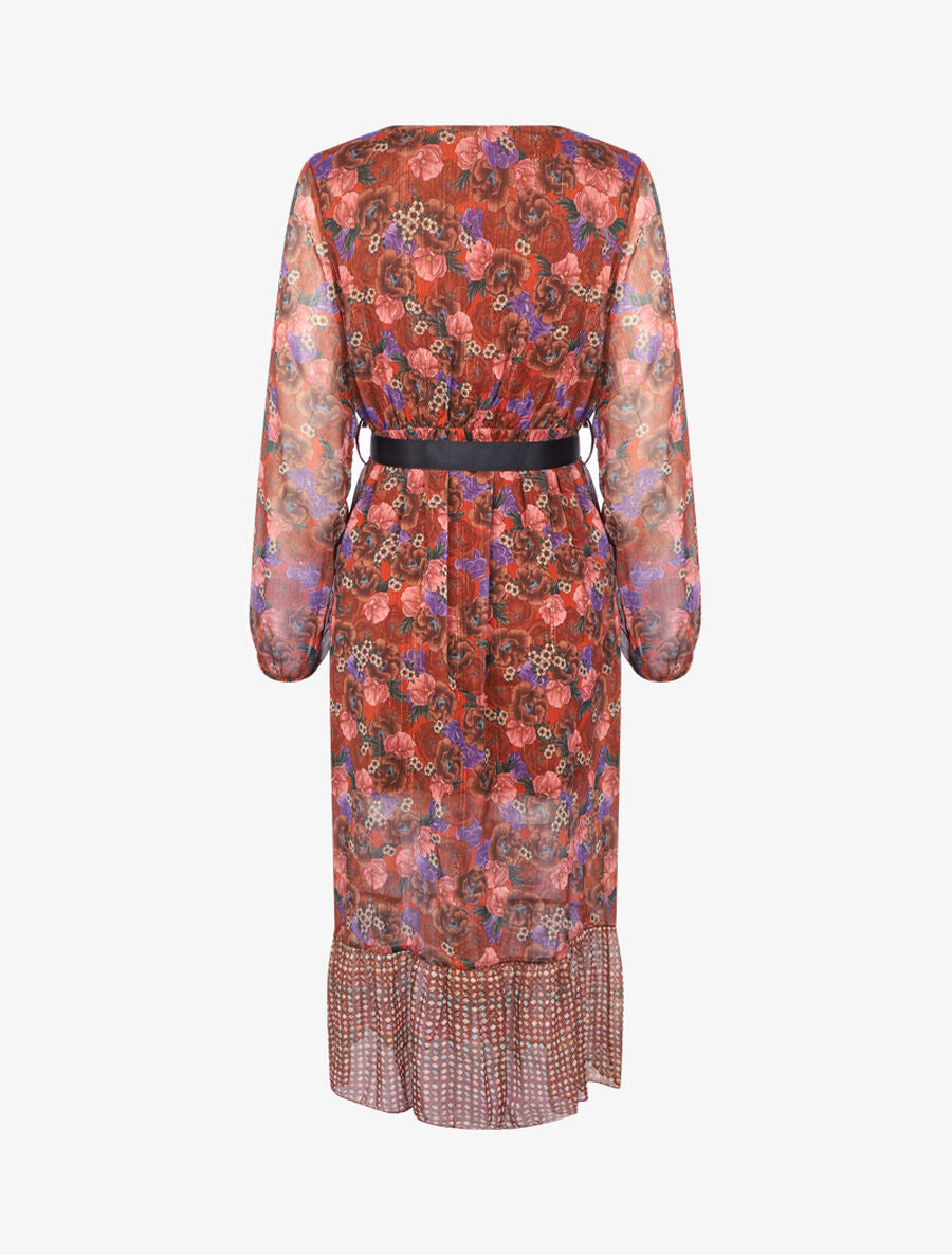 Robe à imprimé floral et rayures - Brique - 2