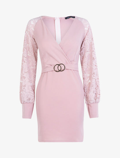 Robe à manches dentelle - Rose - 1