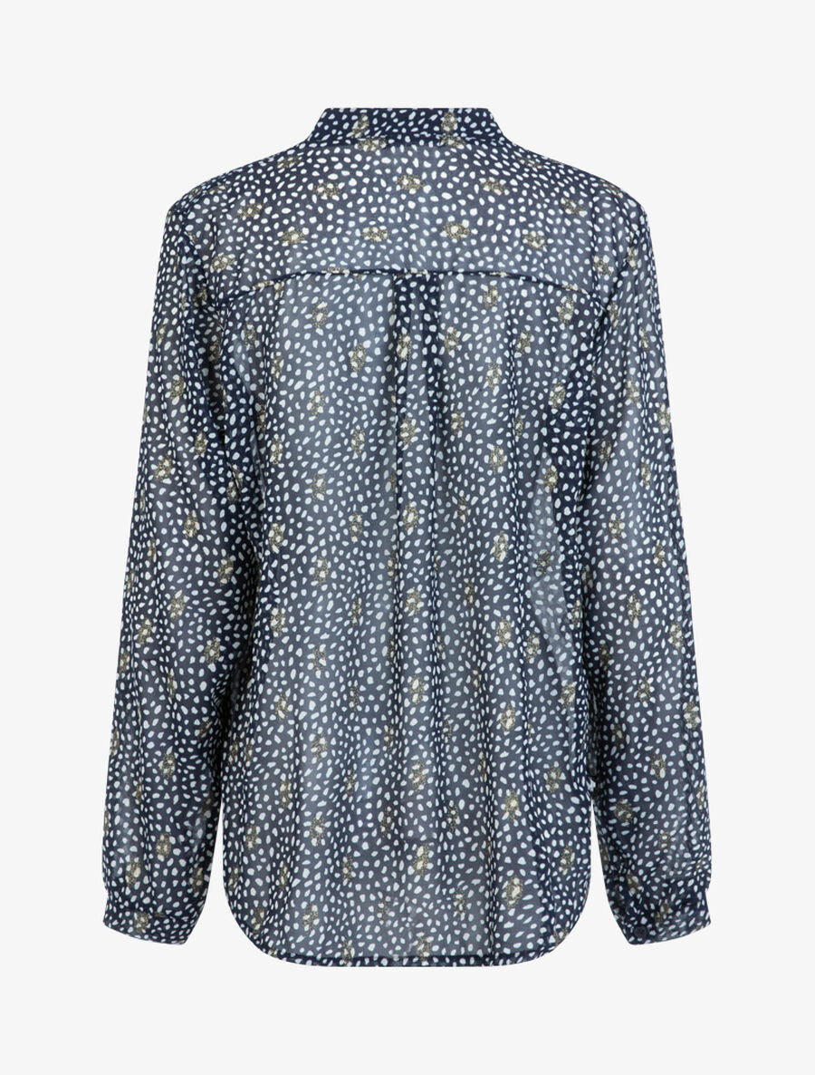 Blouse en voile à imprimé tacheté et feuilles - Marine - 2