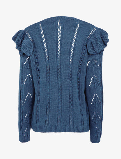 Gilet boutonné à bandes volantées - Bleu pétrole - 2