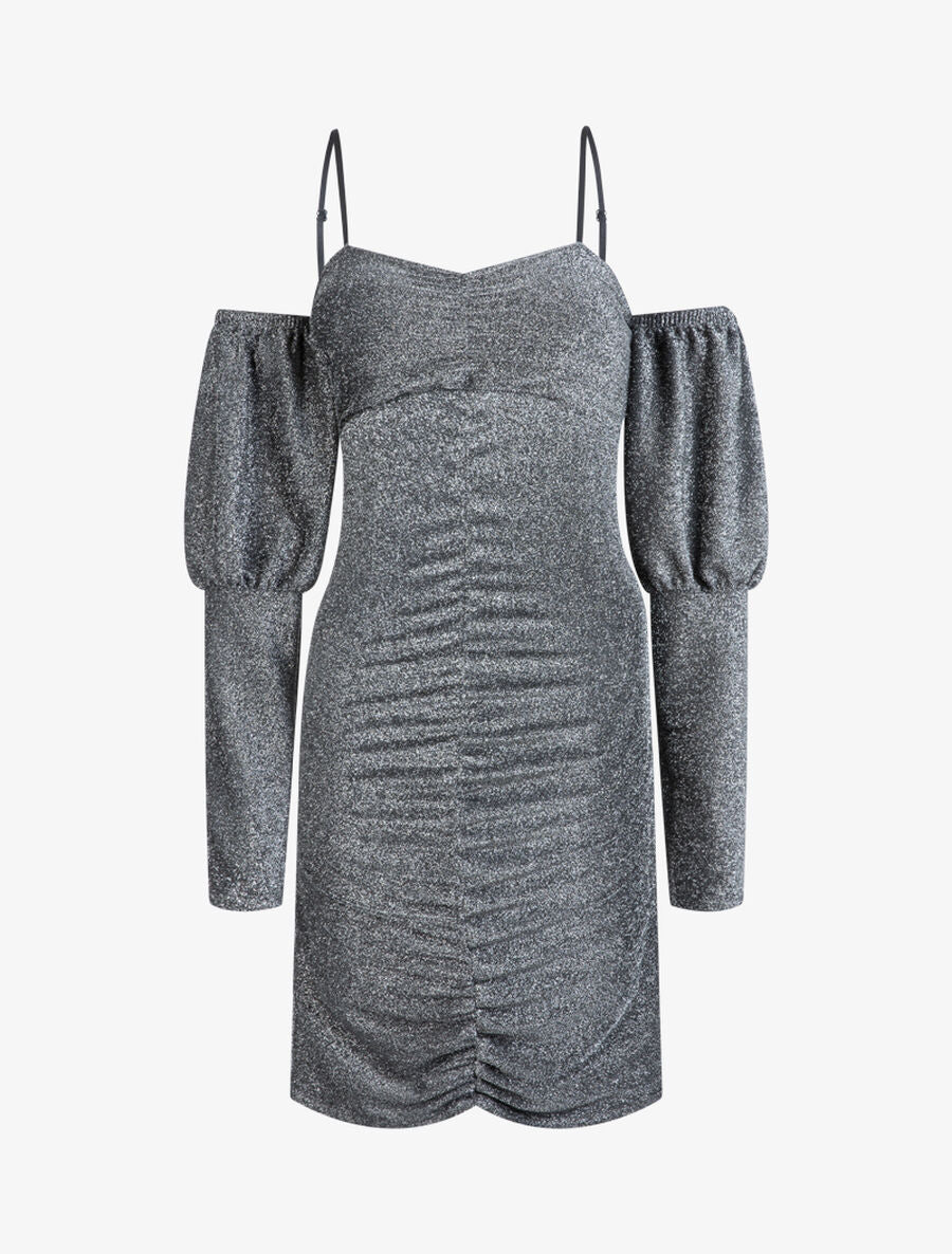 Robe pailletée à épaules nues - Argent - 1