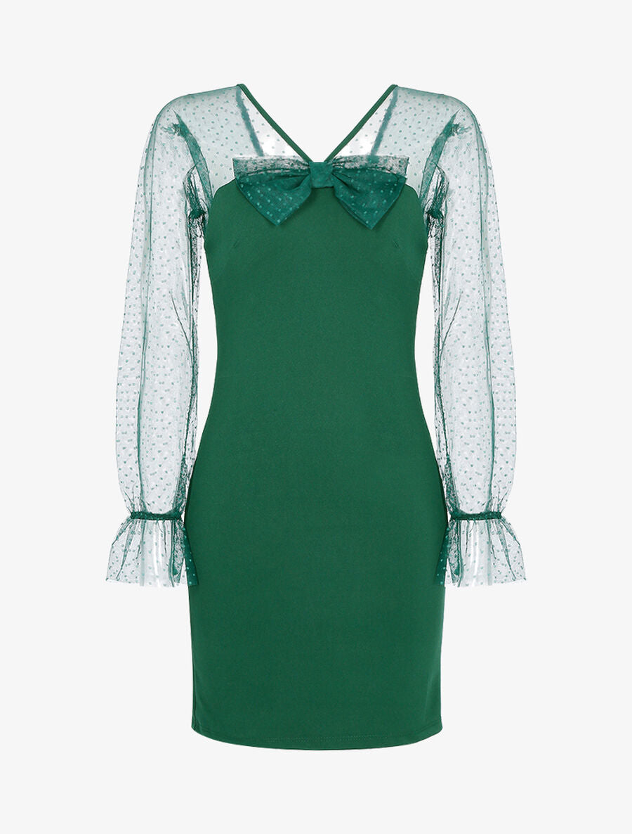 Robe à empiècement en tulle à pois - Vert - 1