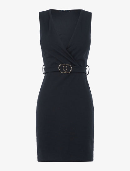 Robe ajustée ceinture à nouer au dos - Noir - 1