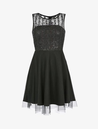 Robe sans manches en résille et sequins - Noir - 1