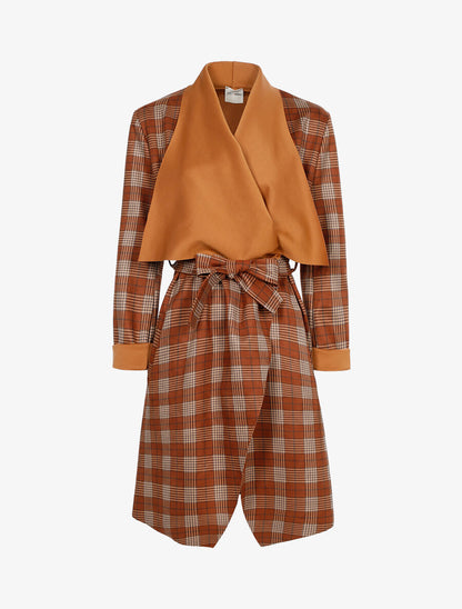 Veste longue oversize à imprimé tartan - Camel - 1