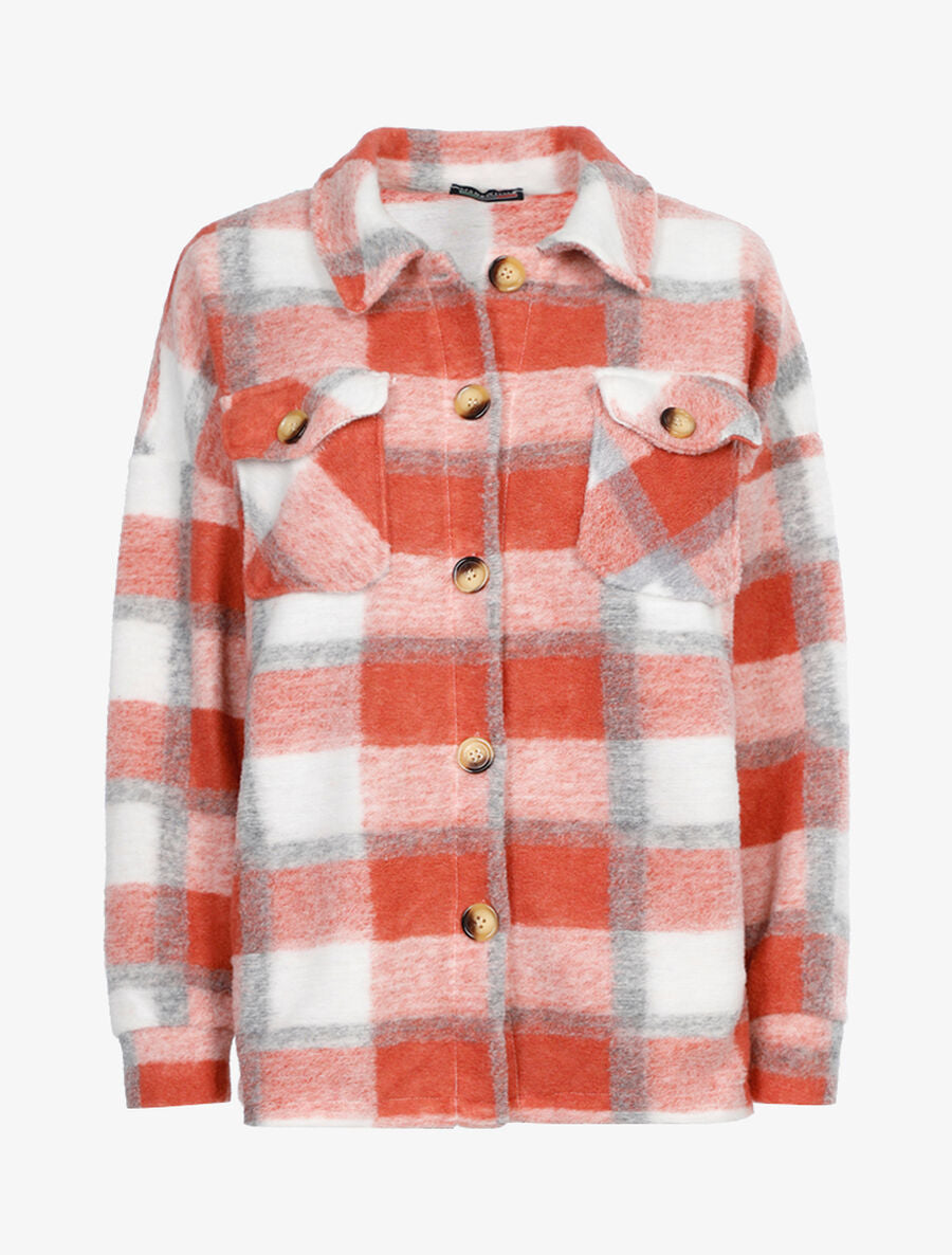 Veste style bucheron à carreaux - Corail - 1
