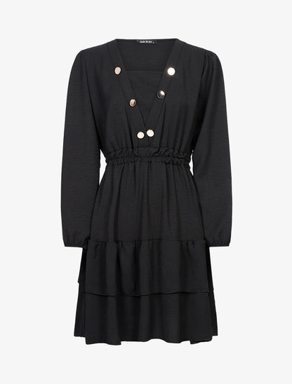 Robe légère à buste boutonné en V - Noir - 1