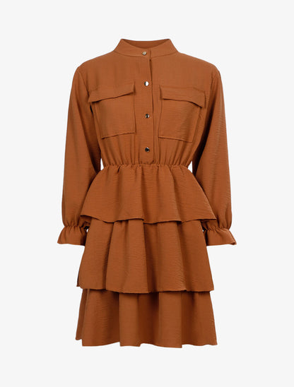Robe à bas volanté - Marron - 1