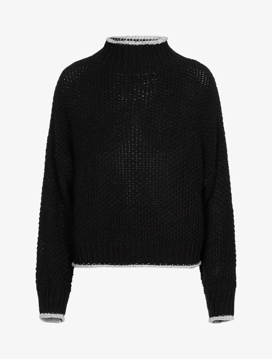 Pull effet tricot à bords irisés - Noir - 1