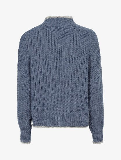 Pull effet tricot à bords irisés - Bleu charrette - 2