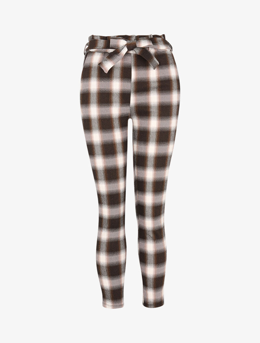 Pantalon coupe carotte imprimé à carreaux - Marron - 1