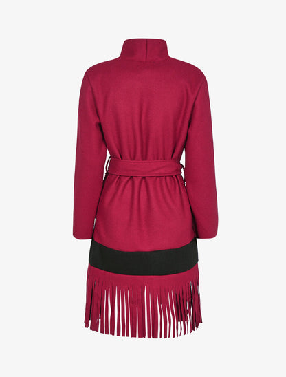 Veste légère ouverte à contraste et franges - Lie de vin - 2