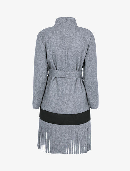 Veste légère ouverte à contraste et franges - Gris chiné - 2