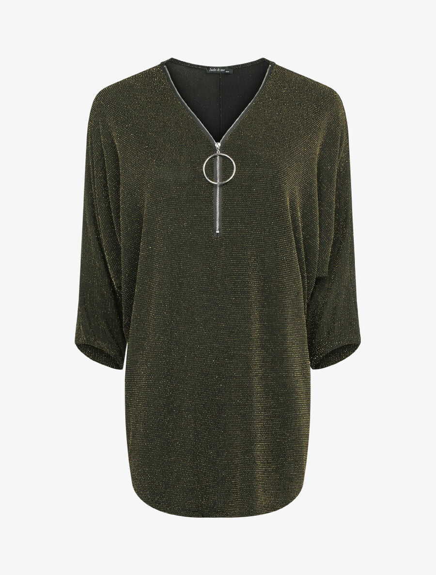 Top dolman pailleté à encolure zippée - Or - 1
