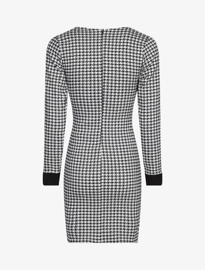 Robe chic imprimé pied de poule - Noir - 2