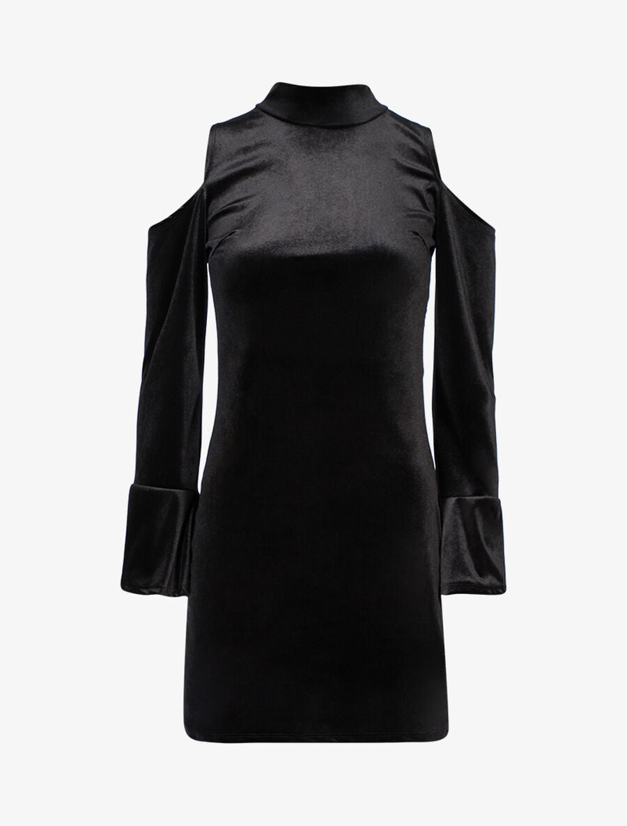 Robe en velours à épaules nues - Noir - 1