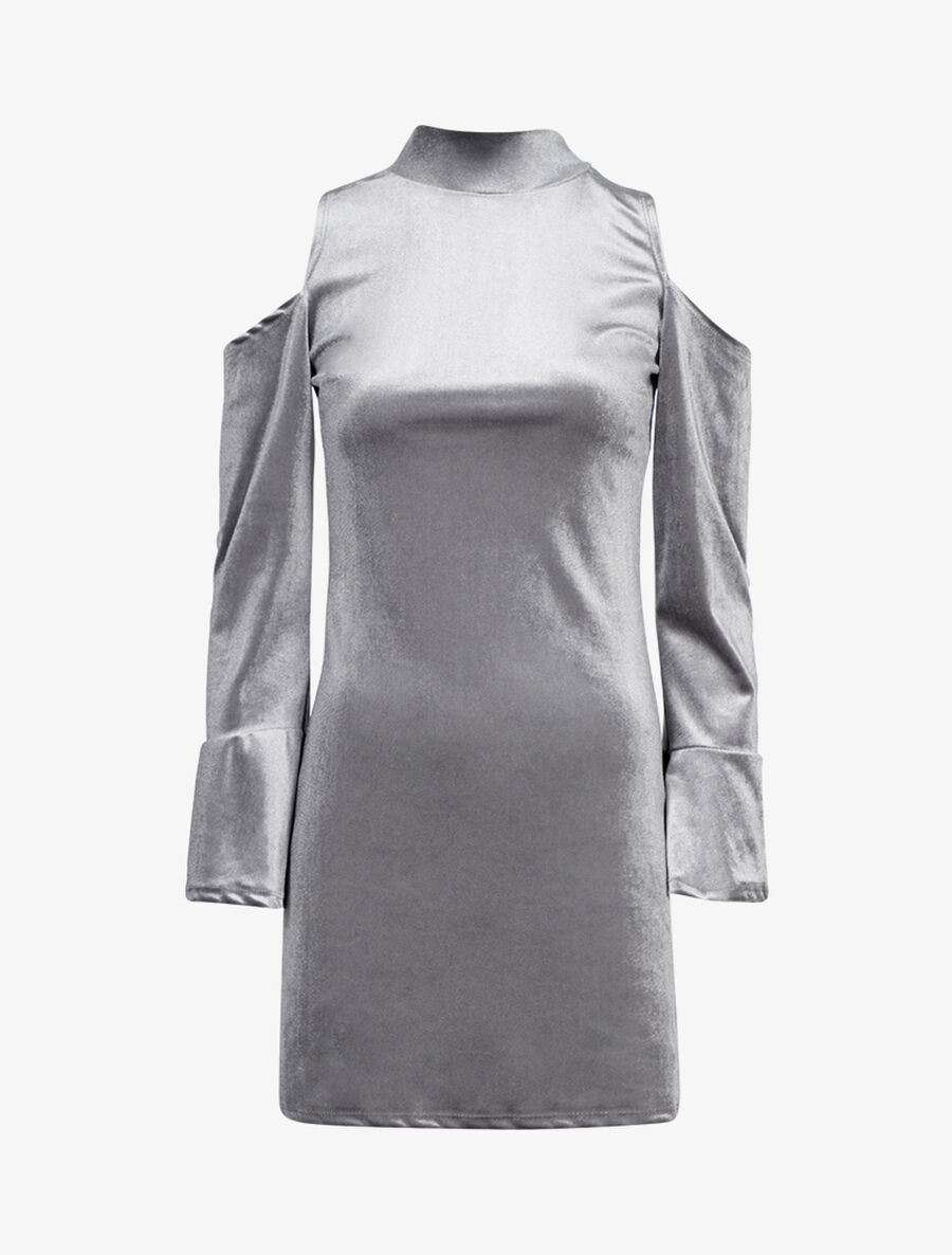 Robe en velours à épaules nues - Gris - 1
