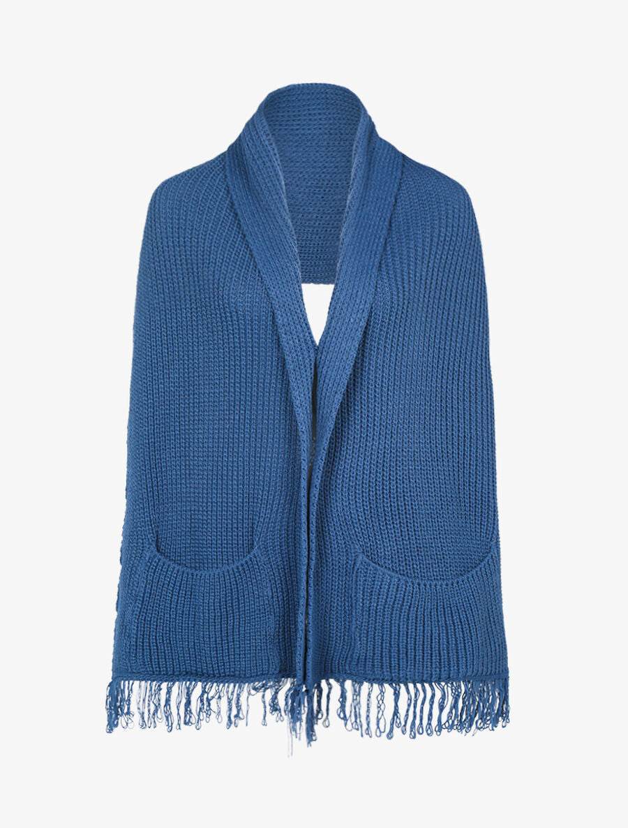 Poncho style écharpe à poches - Bleu charrette - 1