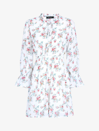 Robe patineuse à imprimé roses - Blanc - 1