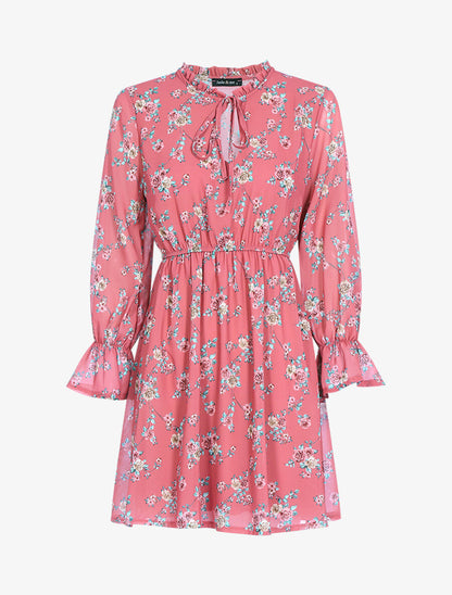 Robe patineuse à imprimé roses - Rose foncé - 1