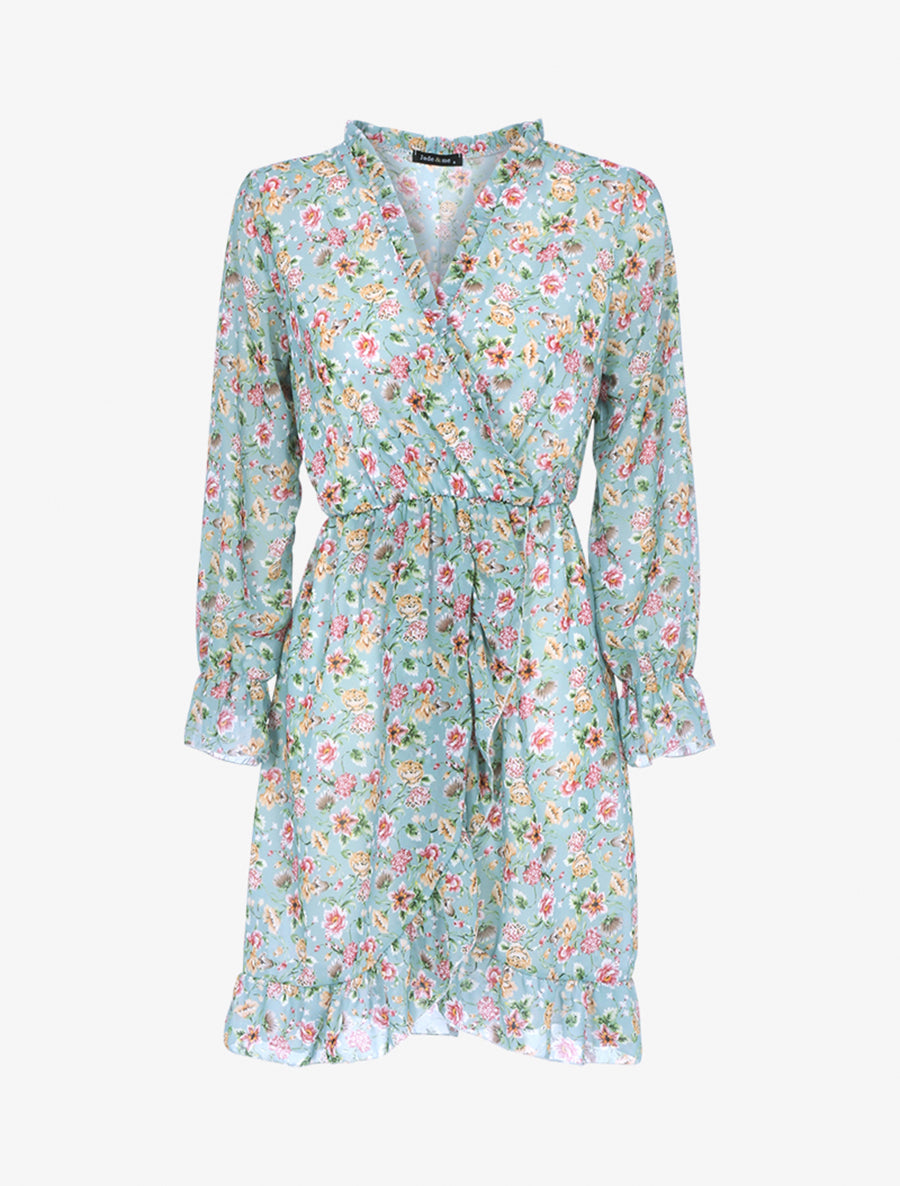 Robe portefeuille à imprimé printanier - Vert - 1