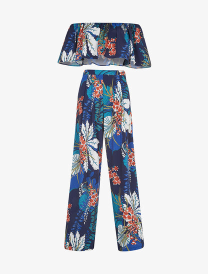 Ensemble crop-top et pantalon imprimé - marine - 3