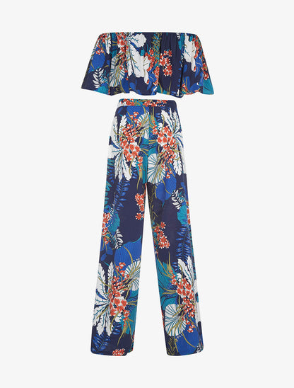 Ensemble crop-top et pantalon imprimé - marine - 2