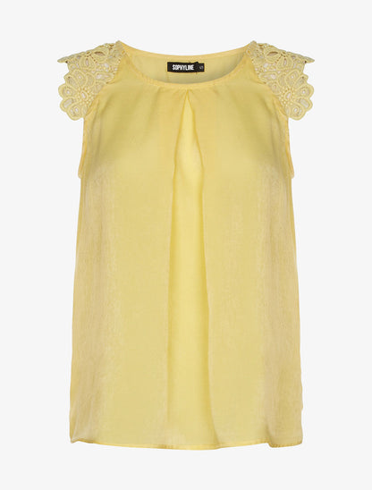 Top satiné épaules dentelle - jaune - 3