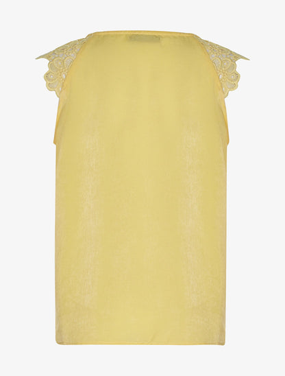 Top satiné épaules dentelle - jaune - 2