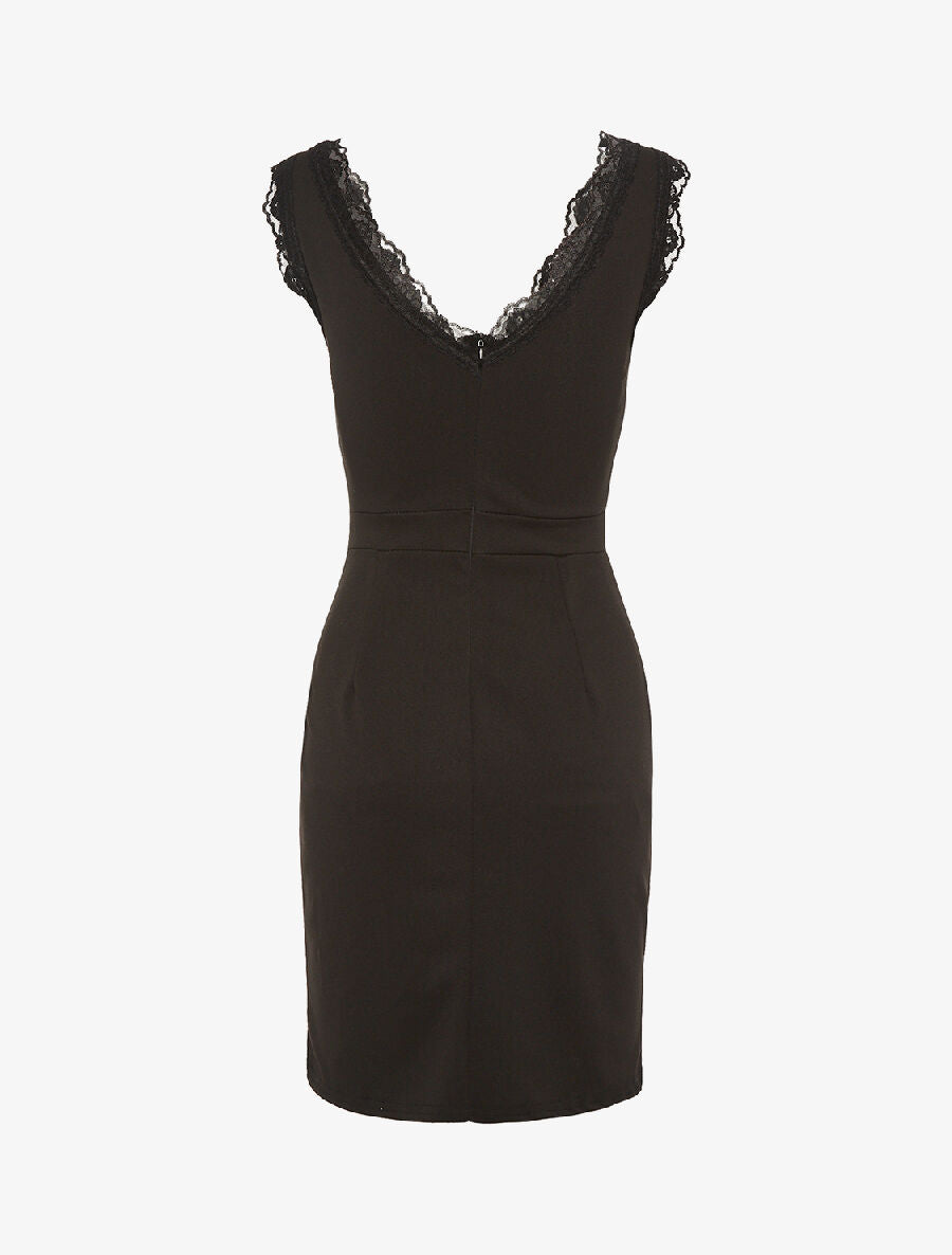 Robe encolure V dentelle - noir - 2