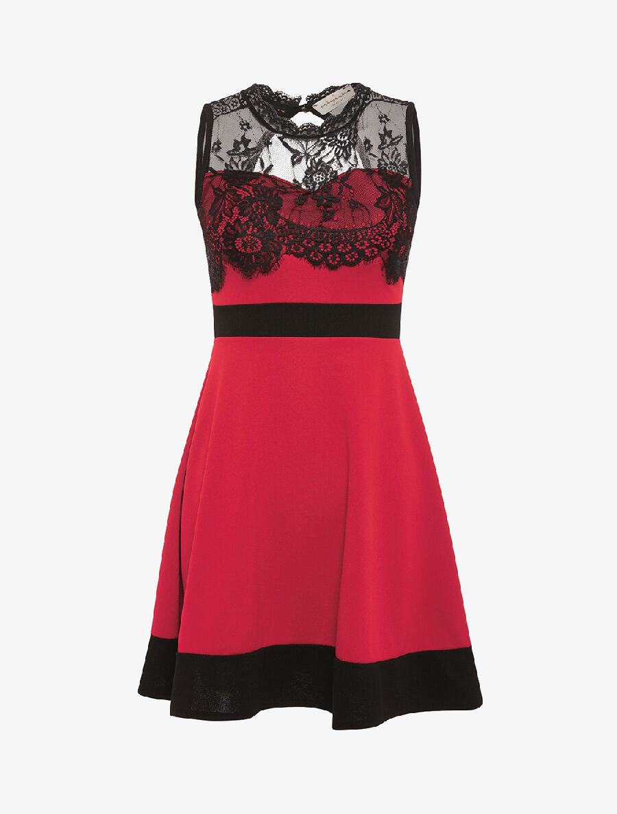 Robe poitrine doublée dentelle - rouge - 1