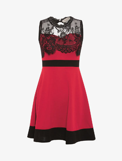 Robe poitrine doublée dentelle - rouge - 1