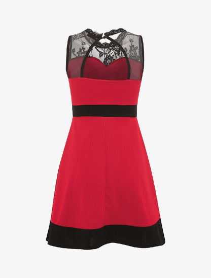 Robe poitrine doublée dentelle - rouge - 2