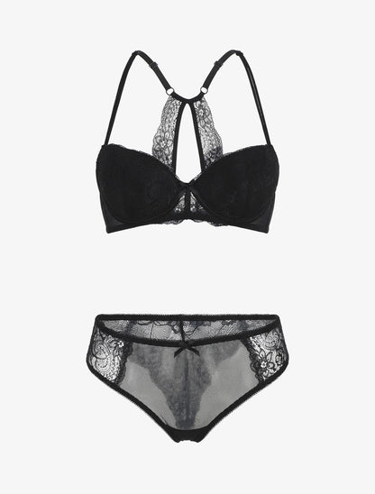 Ensemble push up en dentelle à motif floral - Noir - 2