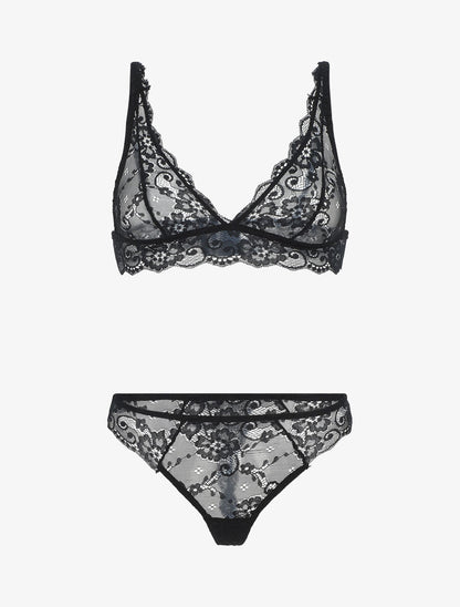 Ensemble soutien-gorge triangle et tanga en dentelle - Noir - 2