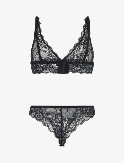 Ensemble soutien-gorge triangle et tanga en dentelle - Noir - 3