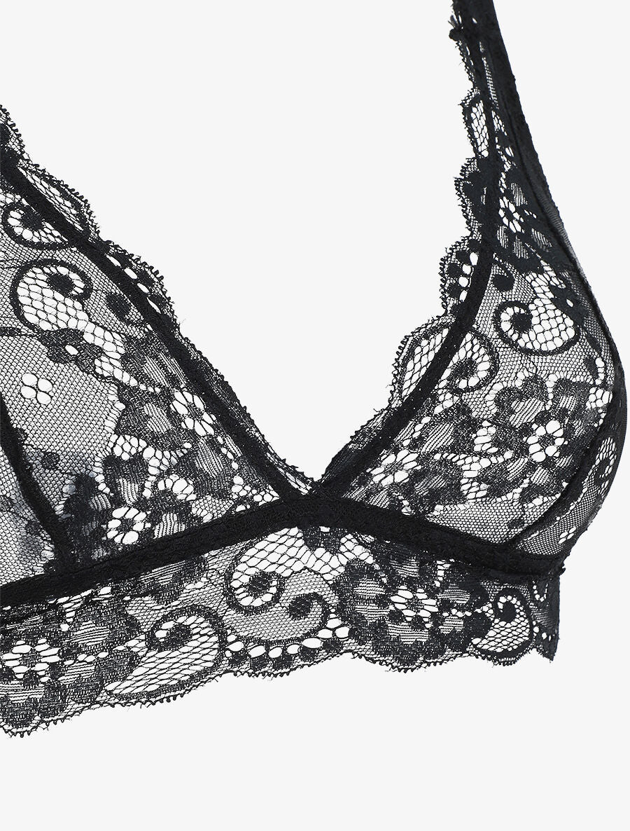 Ensemble soutien-gorge triangle et tanga en dentelle - Noir - 4