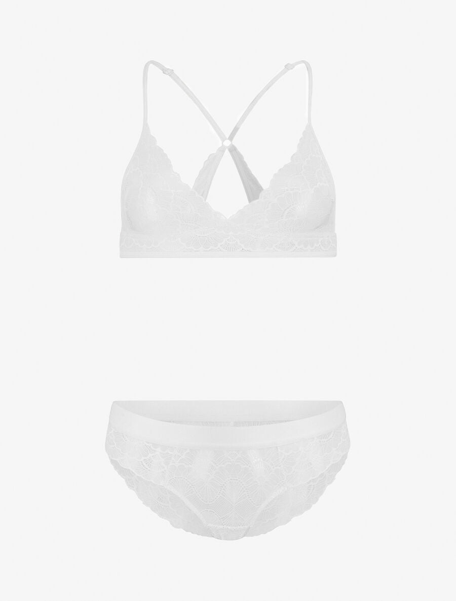 Ensemble soutien-gorge triangle et shorty en dentelle - Blanc - 2
