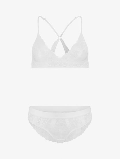 Ensemble soutien-gorge triangle et shorty en dentelle - Blanc - 2
