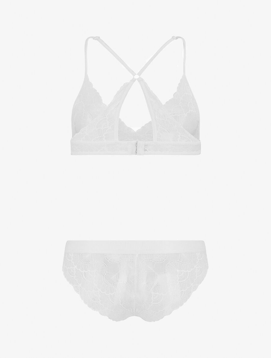 Ensemble soutien-gorge triangle et shorty en dentelle - Blanc - 3