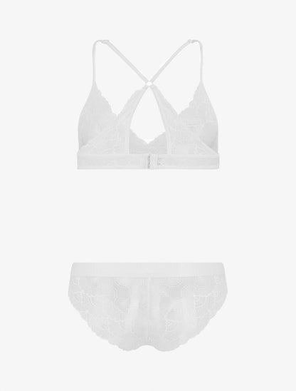 Ensemble soutien-gorge triangle et shorty en dentelle - Blanc - 3